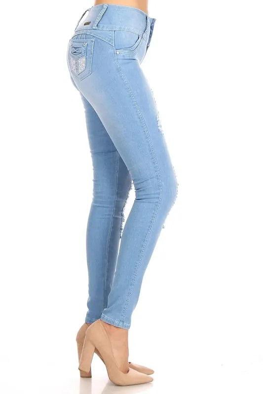 Celeste Distressed High Rise Jeans With Detailed Pockets