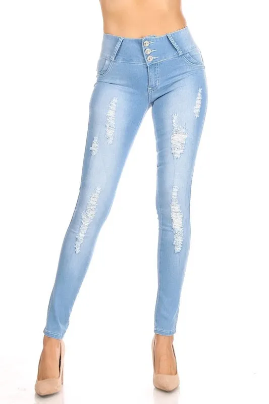 Celeste Distressed High Rise Jeans With Detailed Pockets