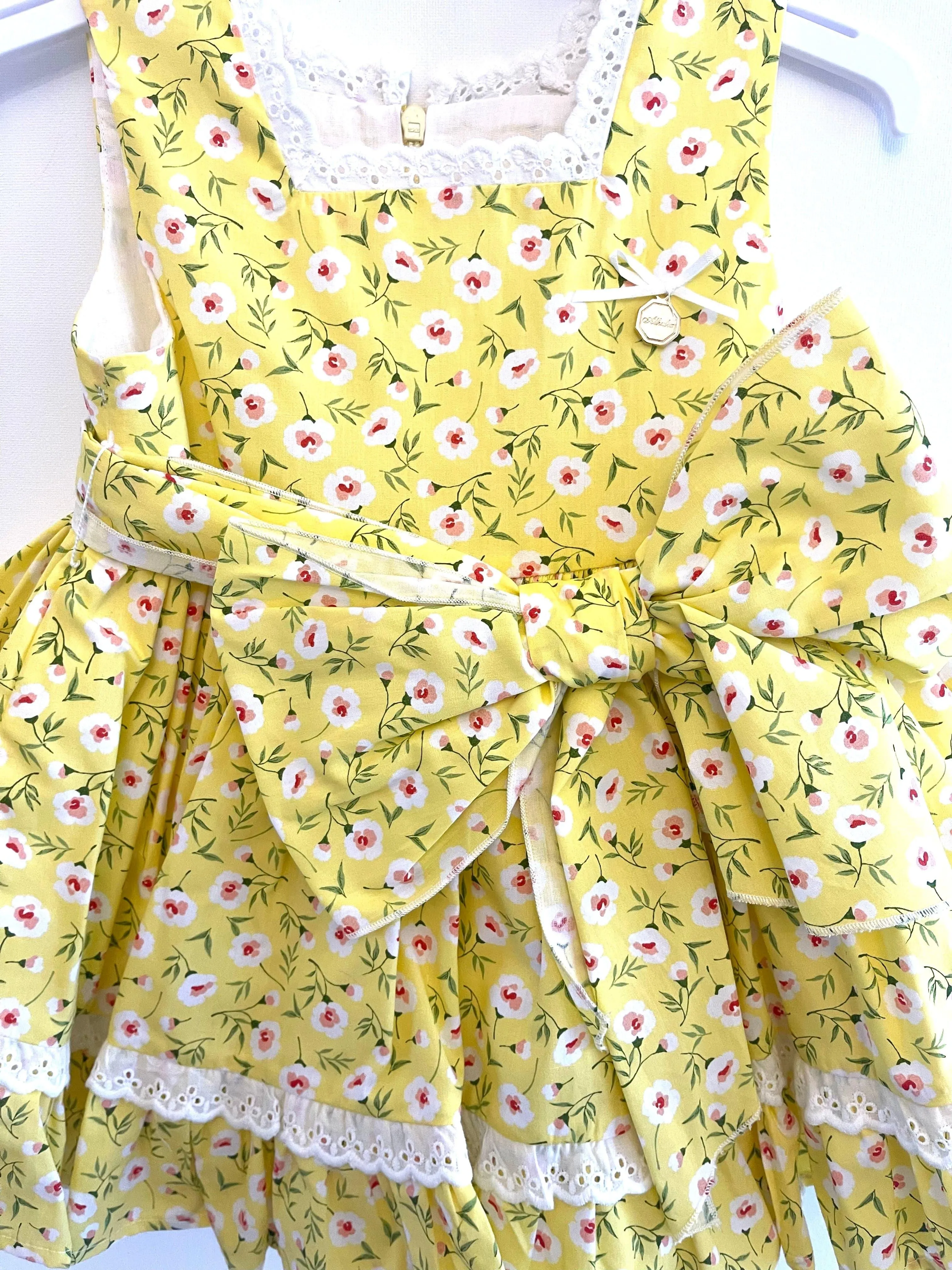 CLEARANCE SALE Alhuka - Girls Orihuela Yellow Floral Print Dress 8yr