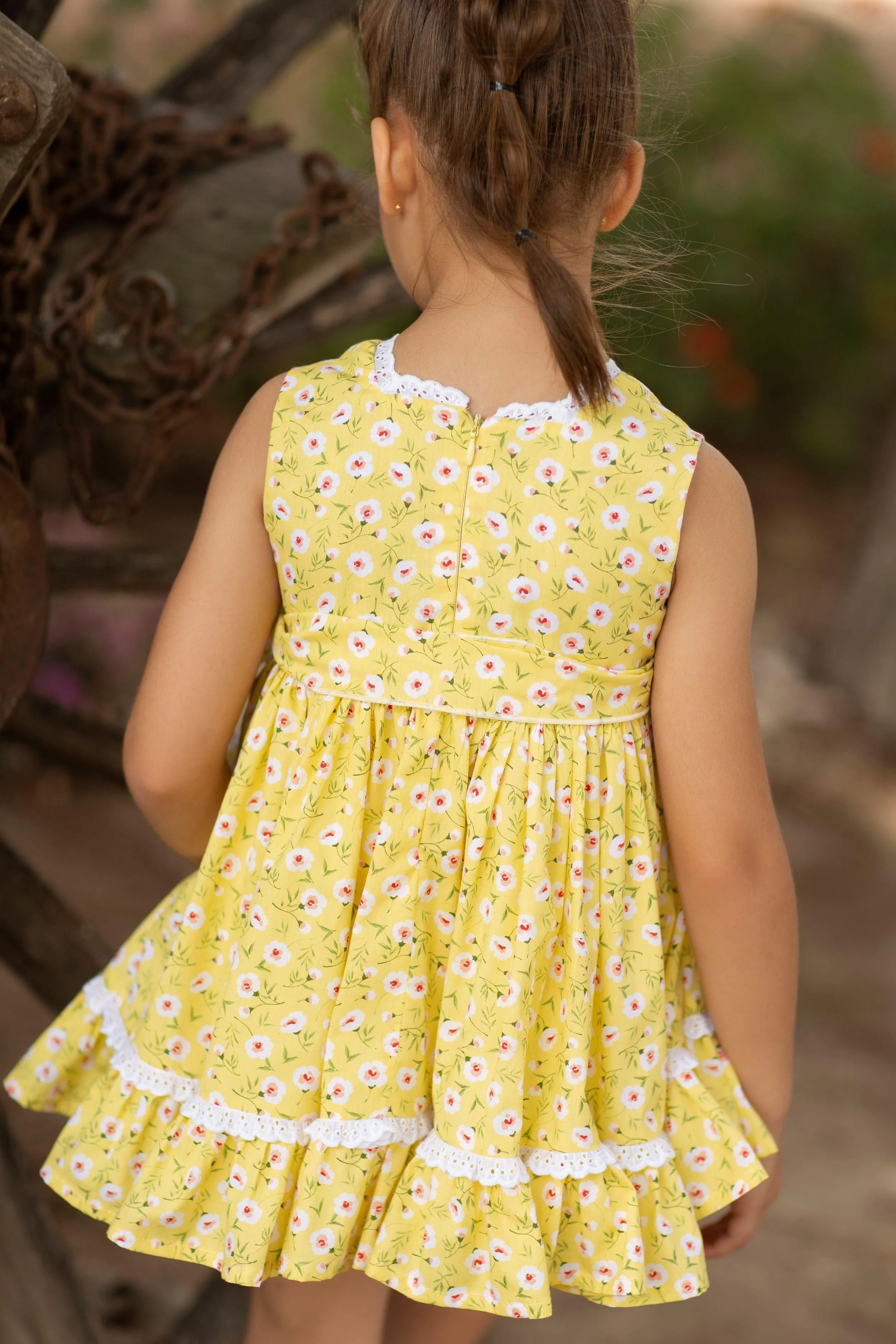 CLEARANCE SALE Alhuka - Girls Orihuela Yellow Floral Print Dress 8yr