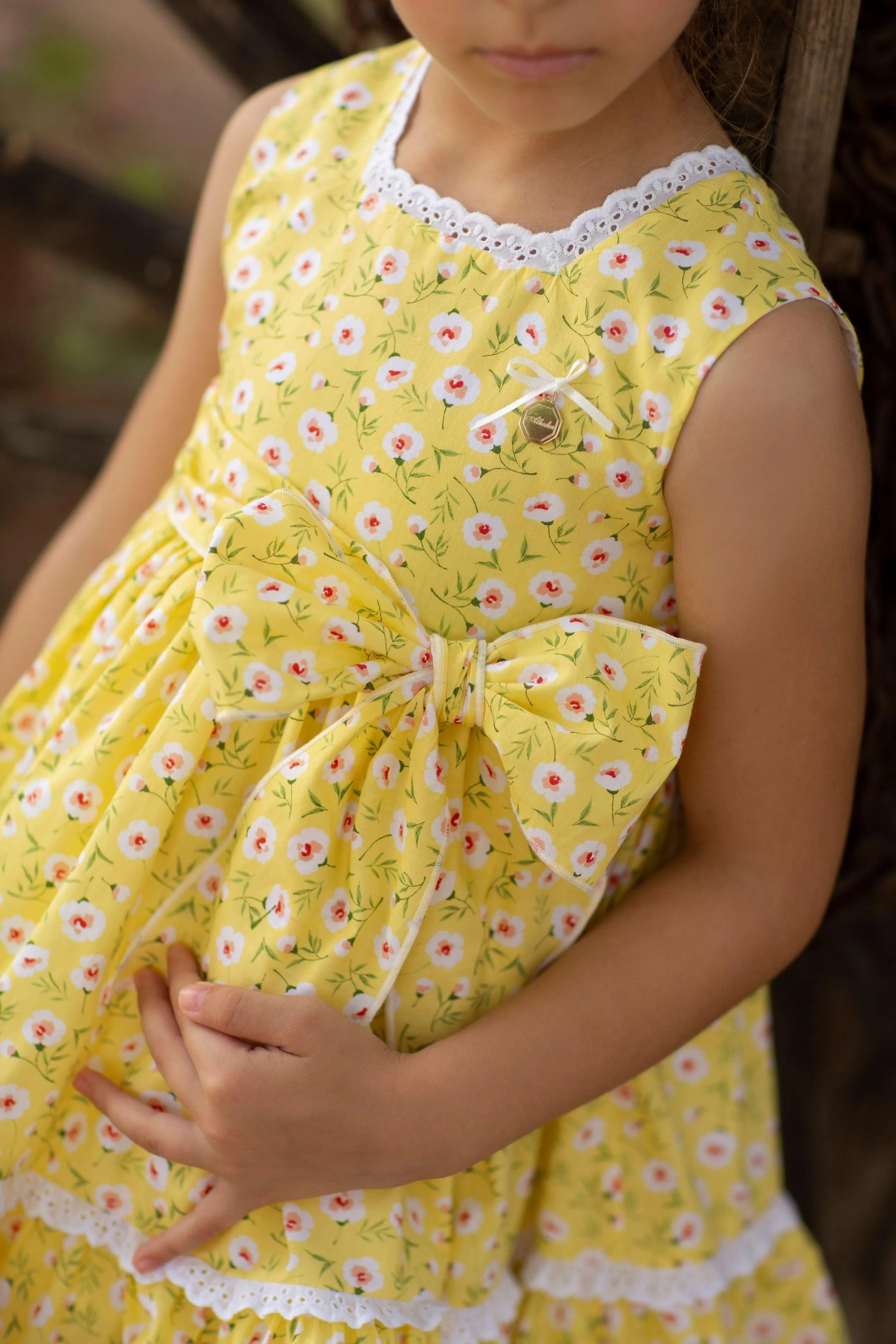 CLEARANCE SALE Alhuka - Girls Orihuela Yellow Floral Print Dress 8yr