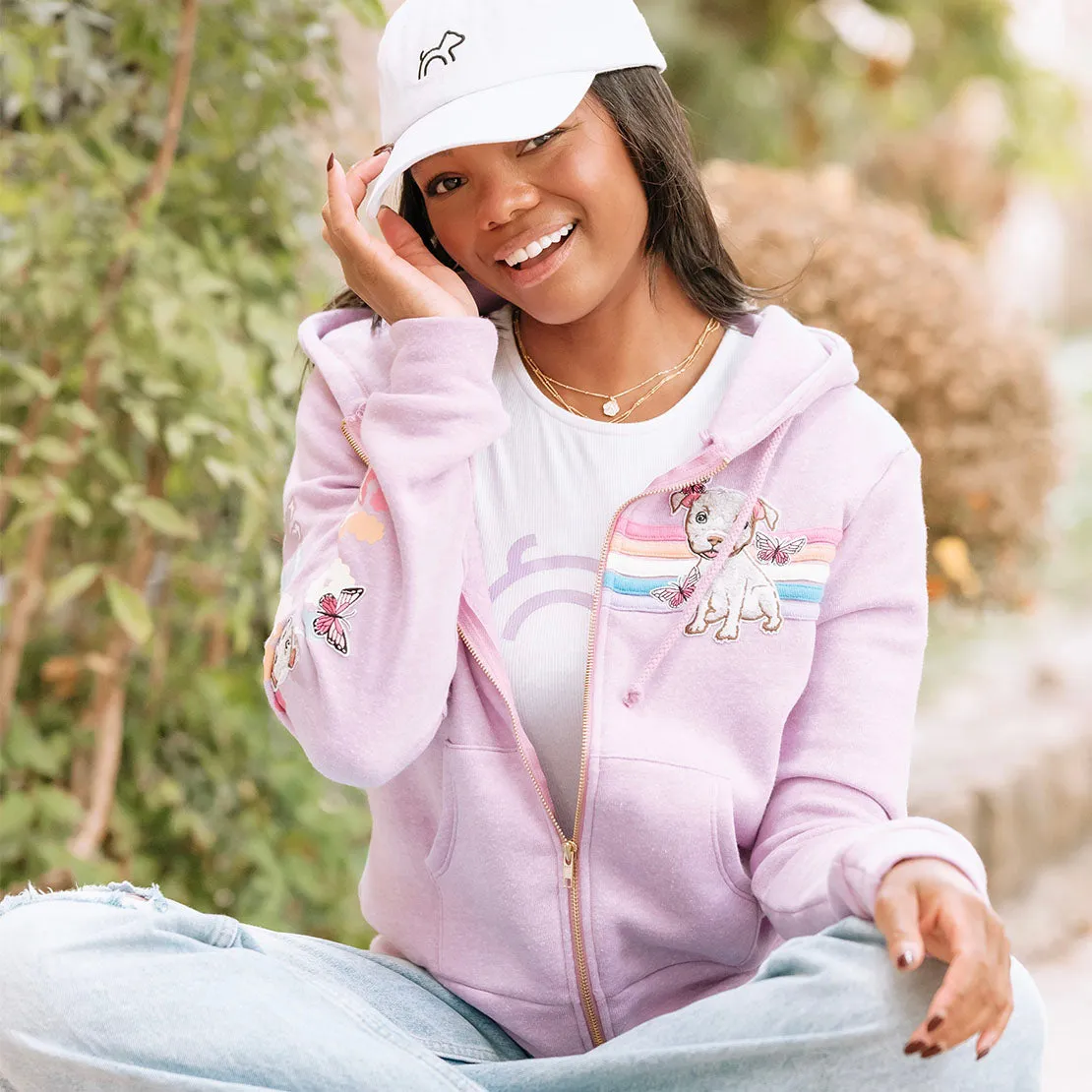 Cloud Haven Rainbow Pittie Hoodie Pink Mauve