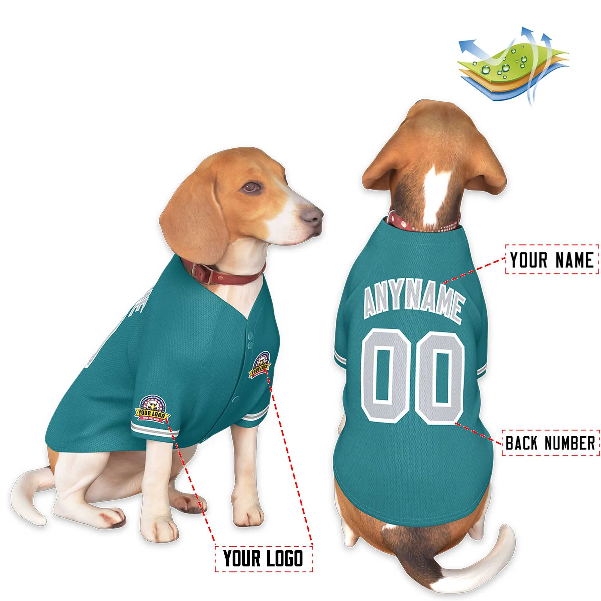 Custom Aqua Gray-White Classic Style Dog Jersey