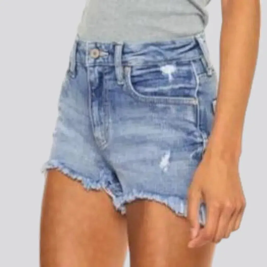 Distressed light-wash jeans shorts