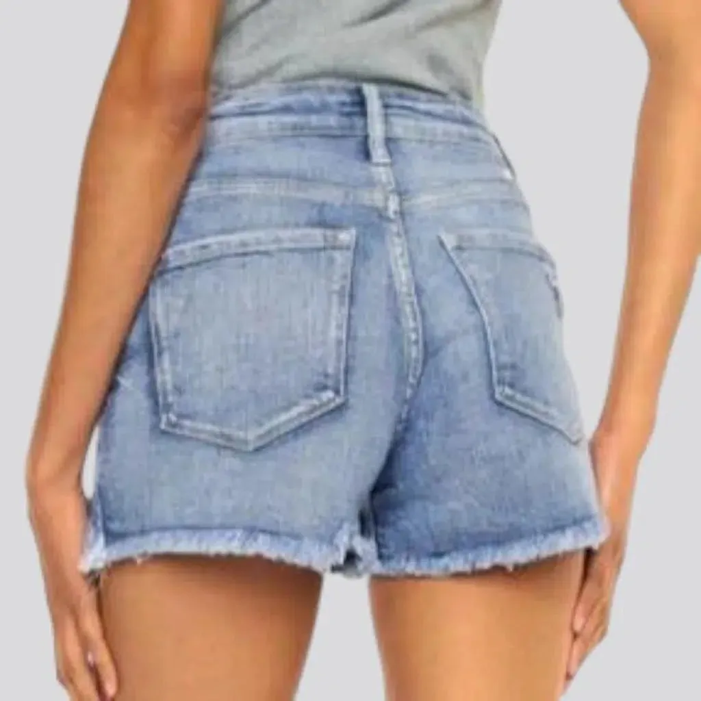 Distressed light-wash jeans shorts