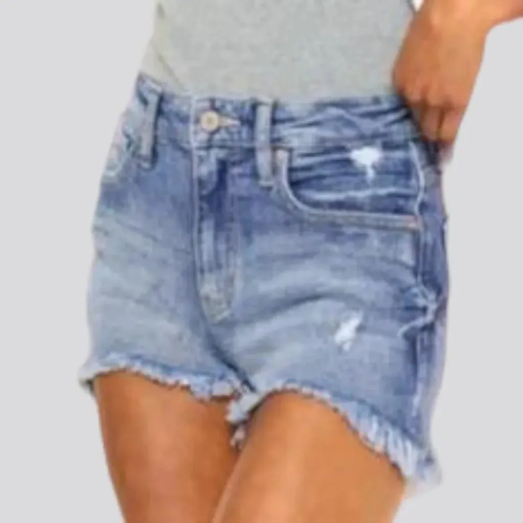 Distressed light-wash jeans shorts