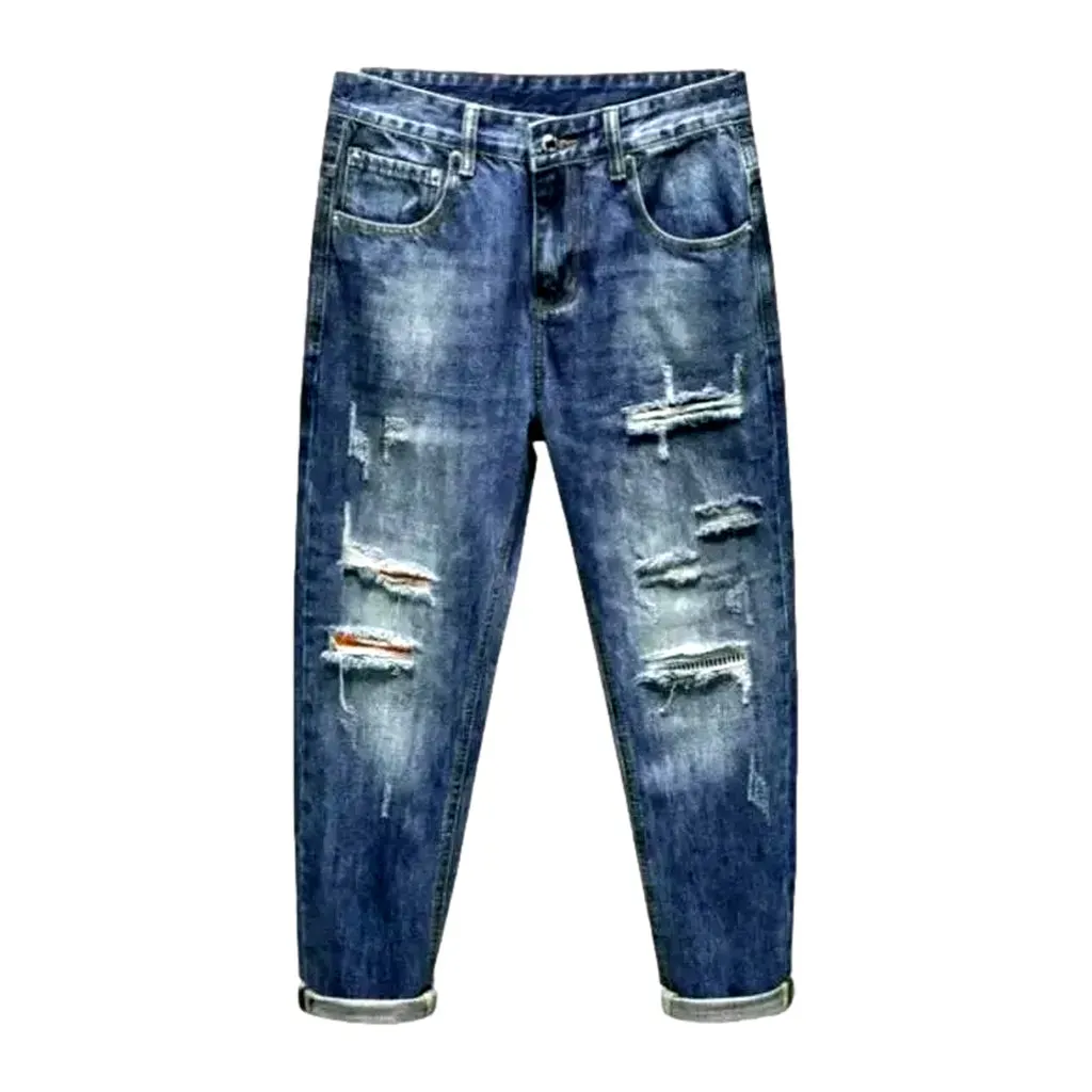 Distressed sanded jeans for men