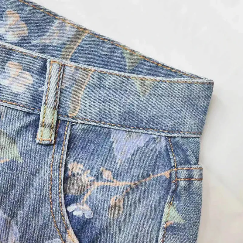 Floral Denim Loose Fit Jeans