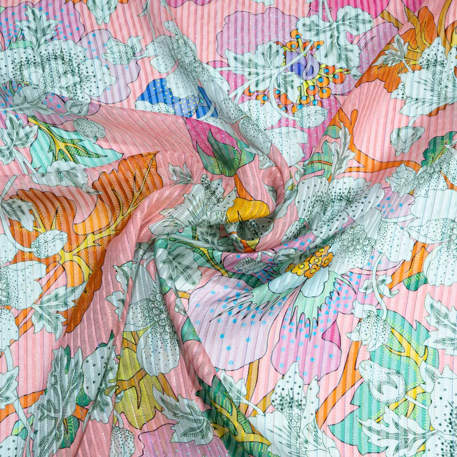 Floral Printed Multi-Coloured Metallic Silk Georgette