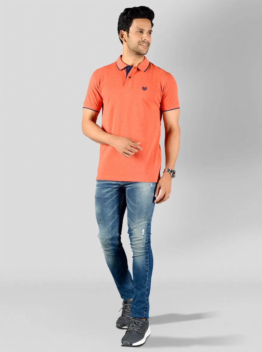 Glow Orange Solid Slim Fit Polo T-shirt | Greenfibre