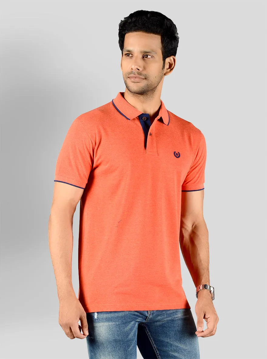 Glow Orange Solid Slim Fit Polo T-shirt | Greenfibre