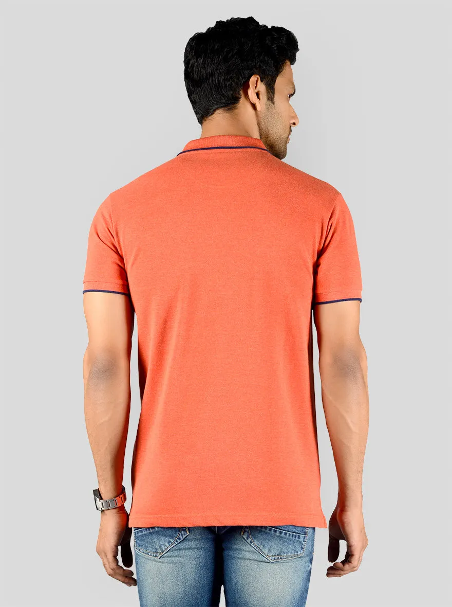 Glow Orange Solid Slim Fit Polo T-shirt | Greenfibre