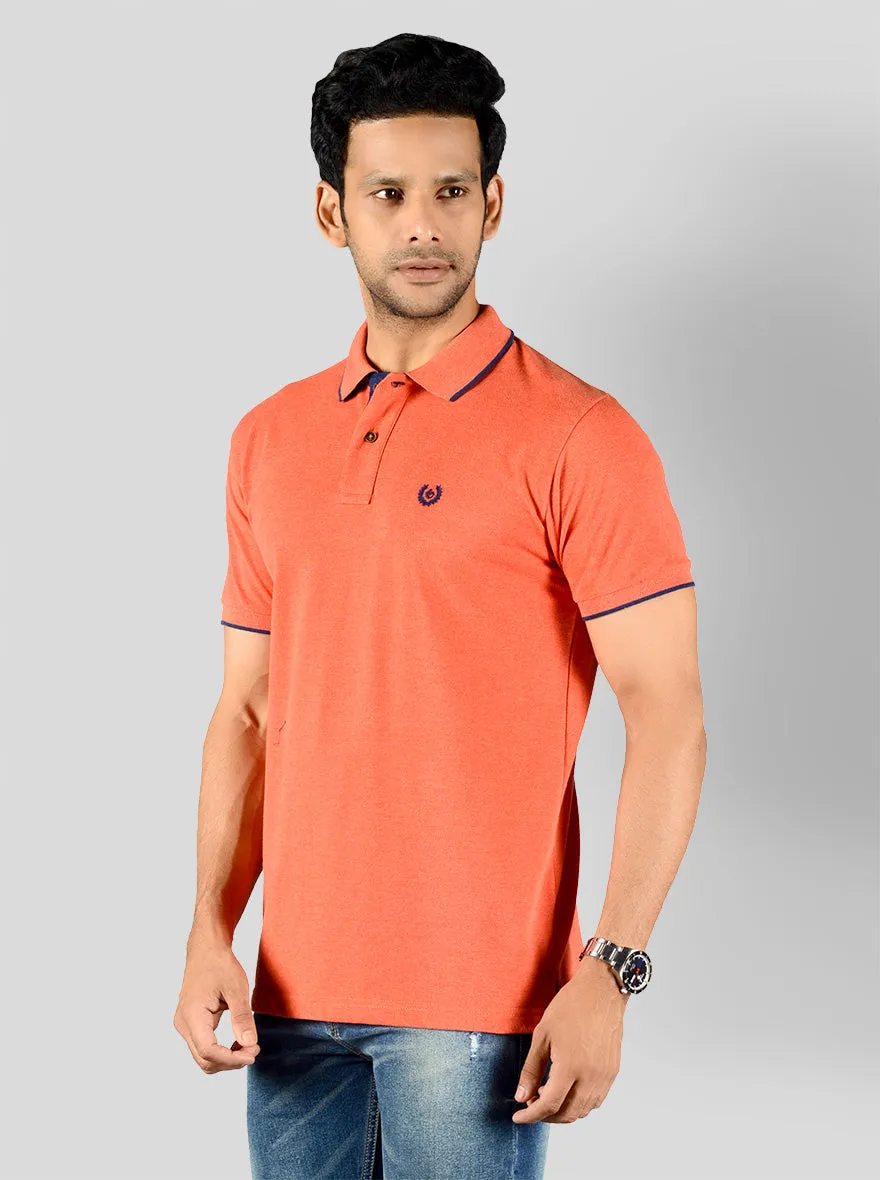 Glow Orange Solid Slim Fit Polo T-shirt | Greenfibre