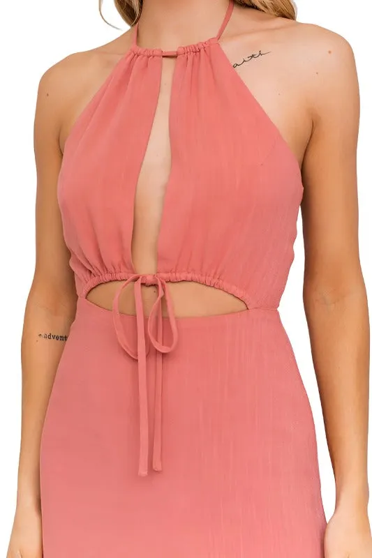 HALTER NECK OPEN FRONT DETAIL DRESS