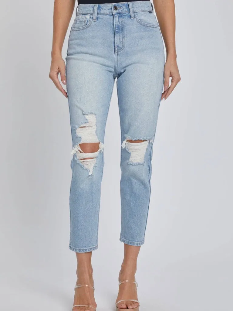 High Rise Mom Crop Jean - Light Denim