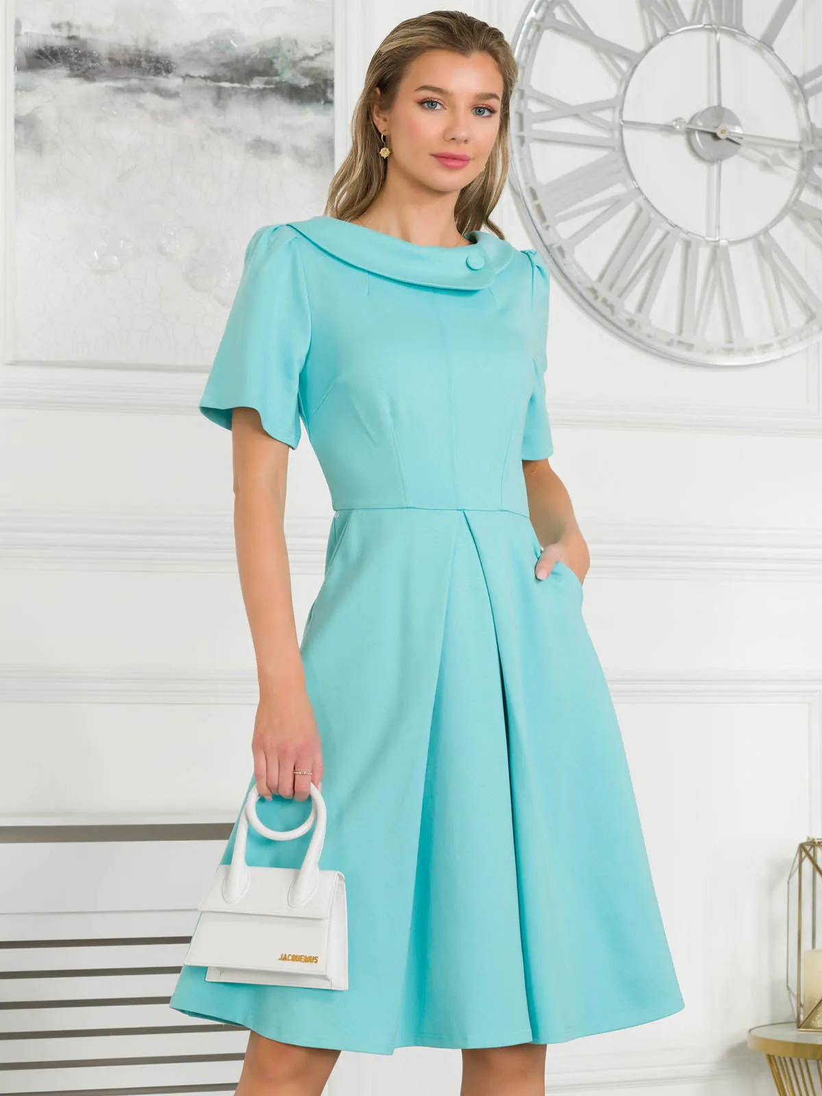 Jolie Moi Valencia Flared Dress, Baby Blue