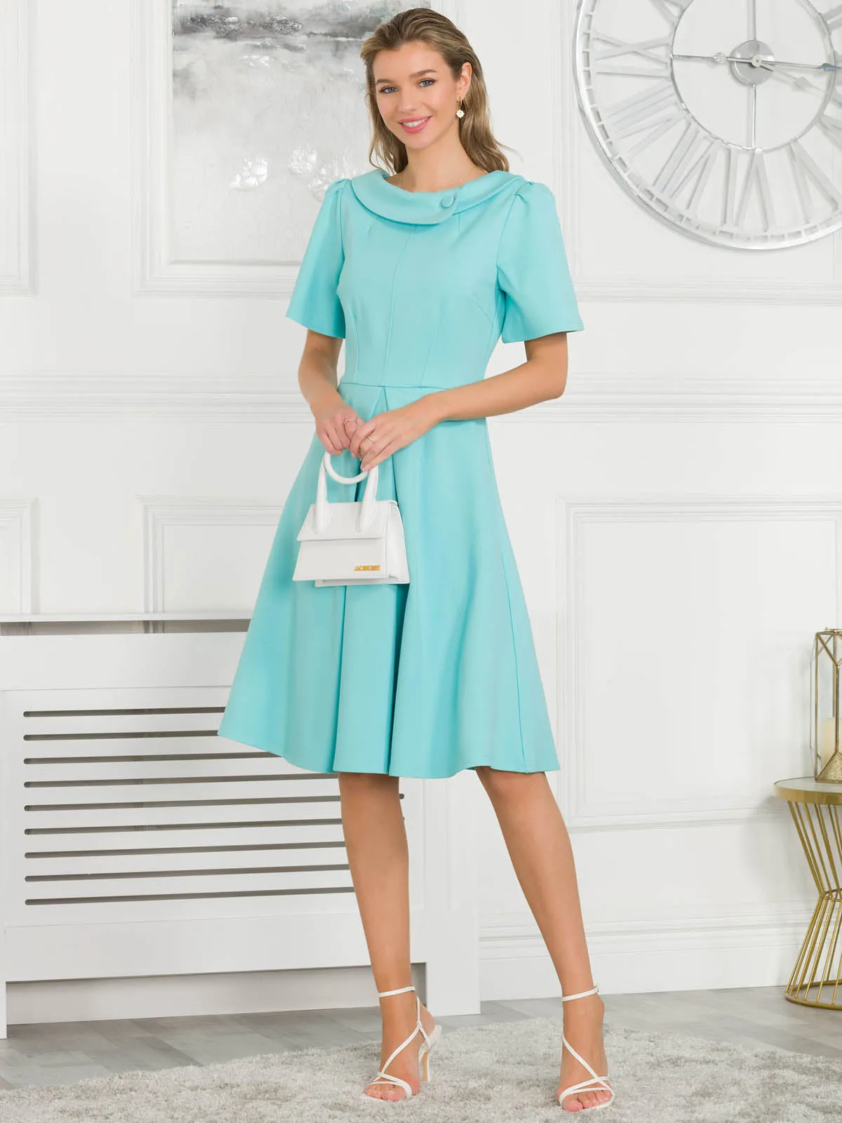 Jolie Moi Valencia Flared Dress, Baby Blue