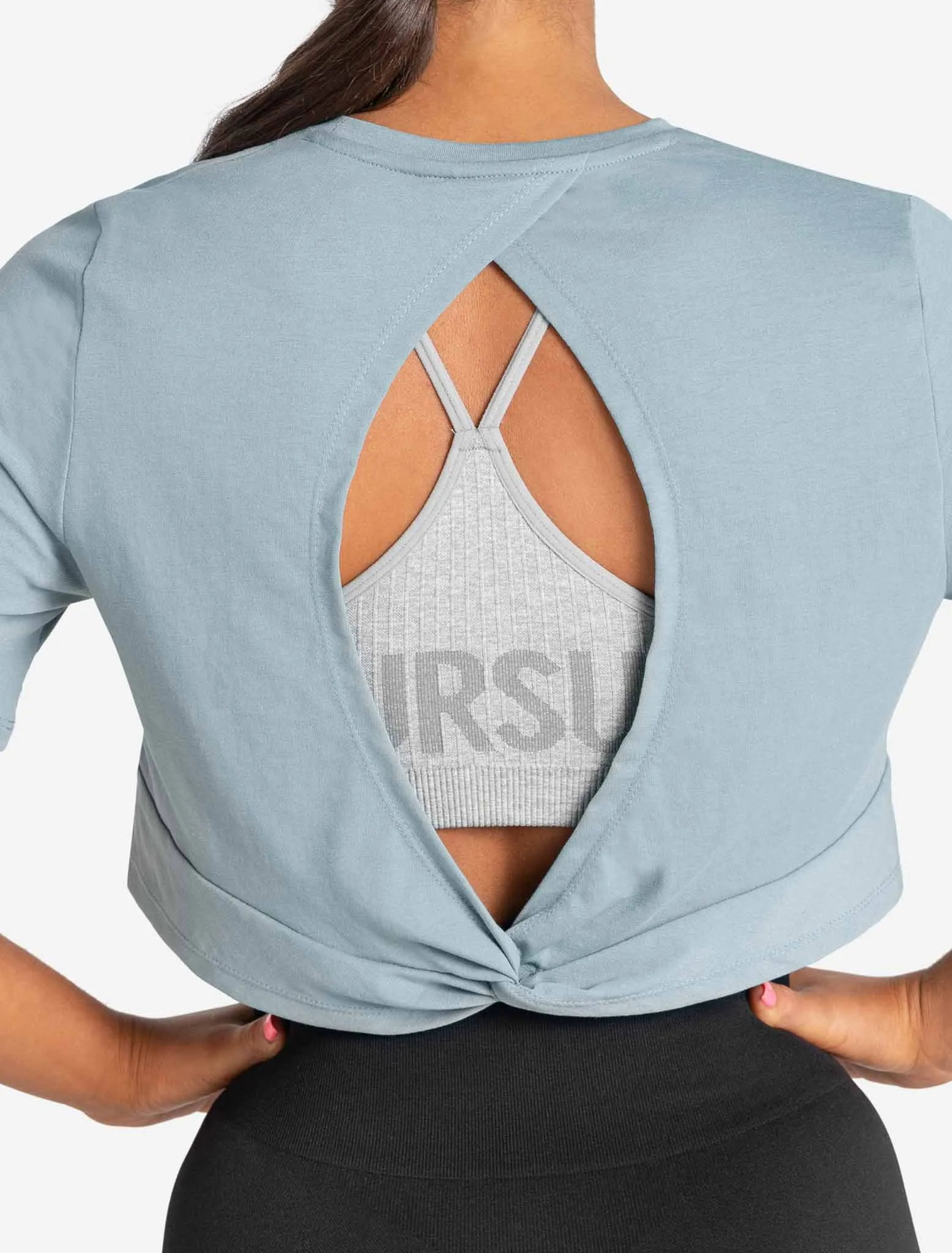 Knot Back Crop T-Shirt - Moonstone Blue