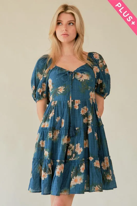 Lovestruck Balloon Sleeve Floral Tiered Midi Dress