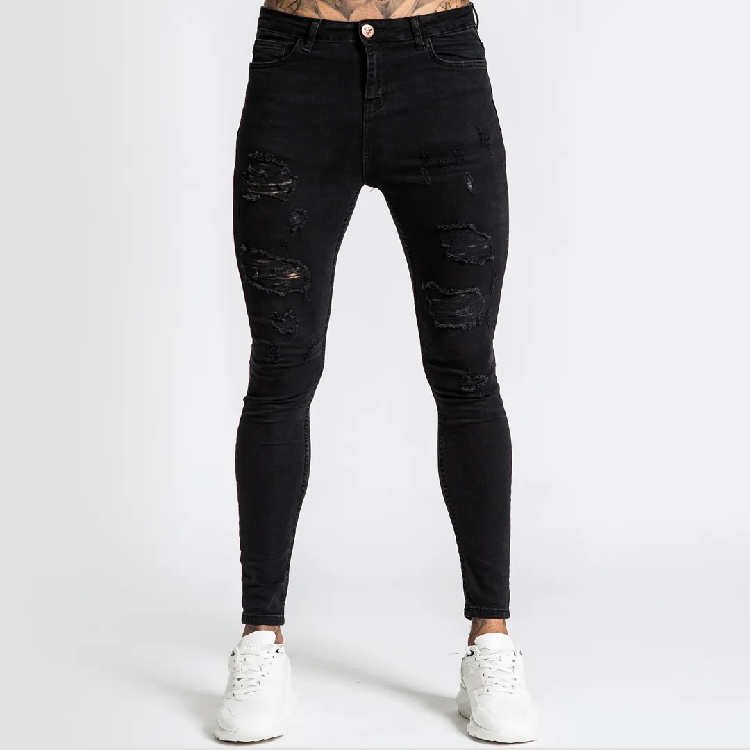 Luca Skinny Stretch Jeans - Distressed Jet Black