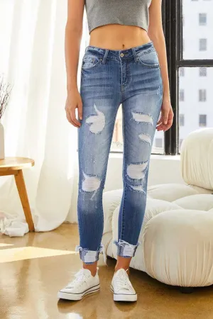 Maddie Mid Rise Distressed Ankle Skinny Jeans