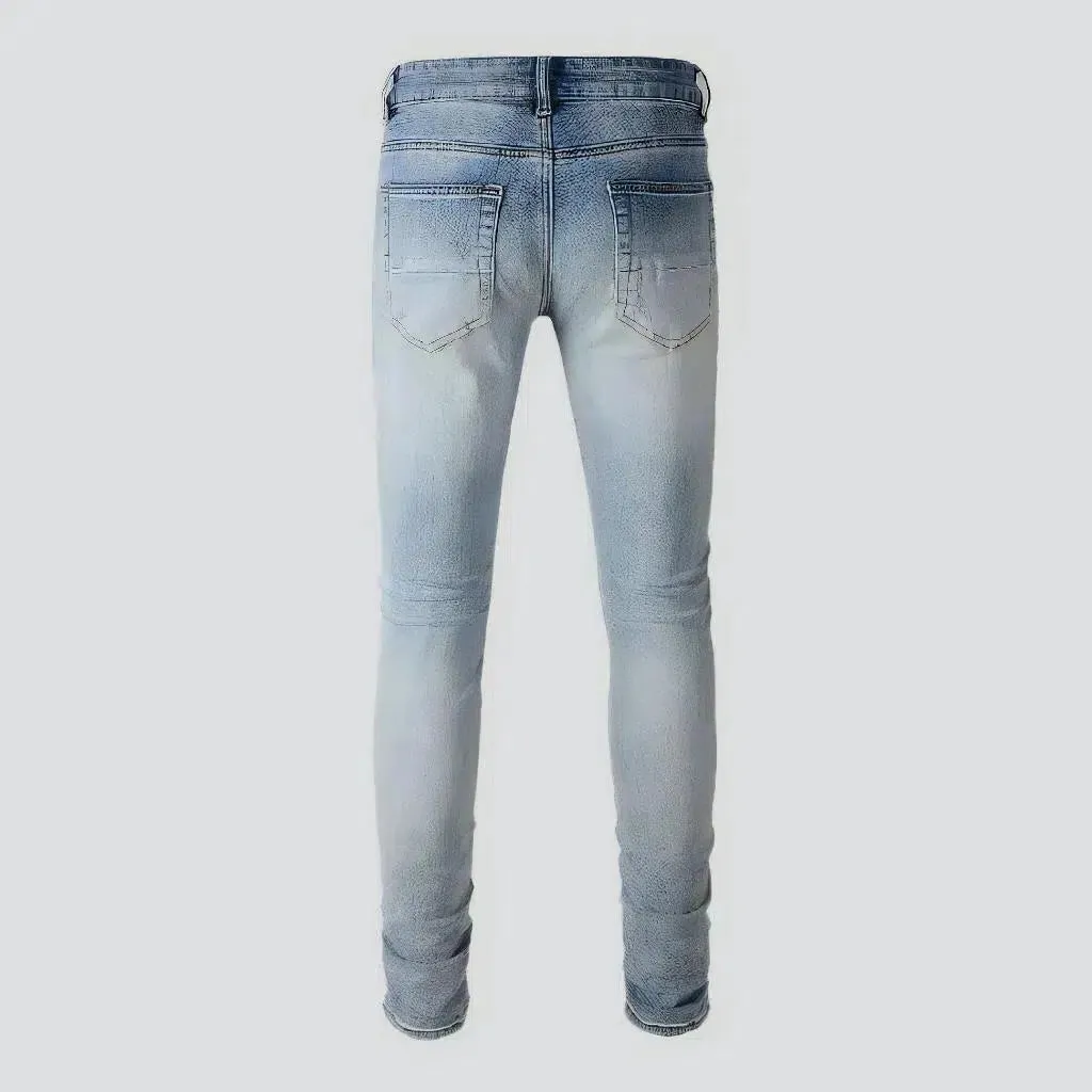 Men's blue-cristal-patch jeans