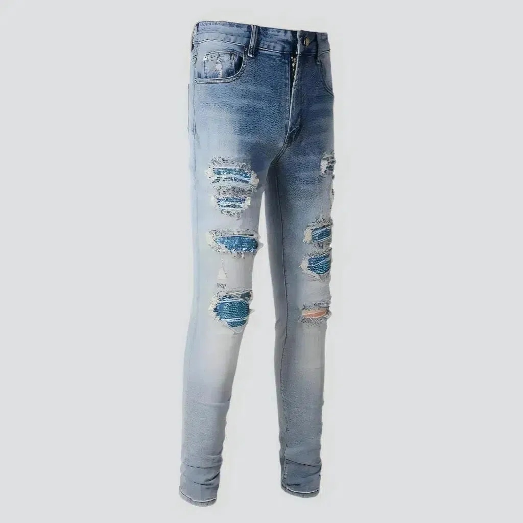 Men's blue-cristal-patch jeans