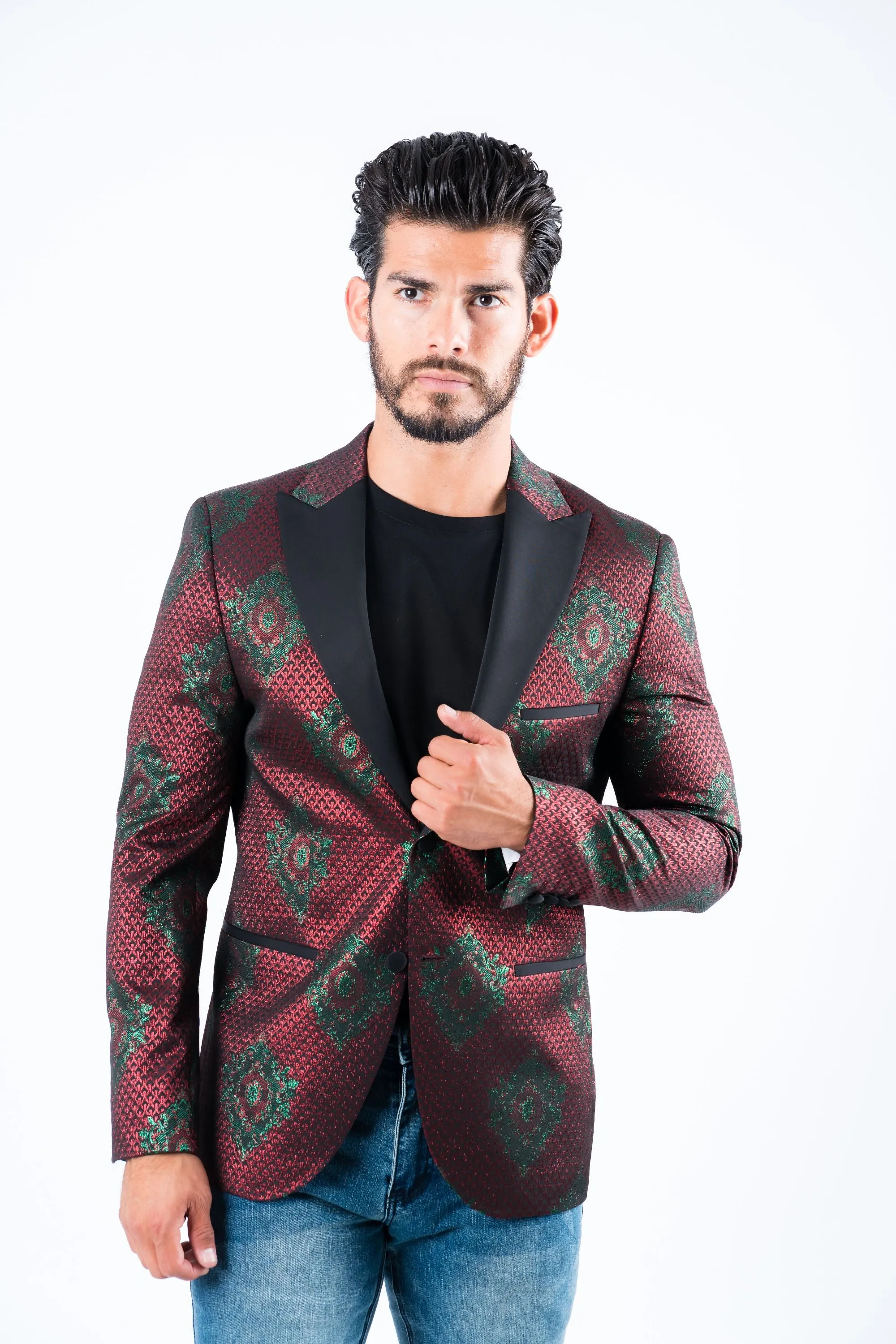 Men's Double Button Burgundy Woven Printed Blazer