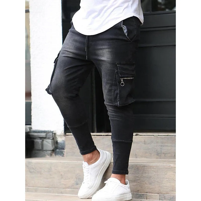 Men's Jeans Solid Fashion Classic Denim Washing Pants Casual Men's Stretch Skinny Jeans - MJN0066