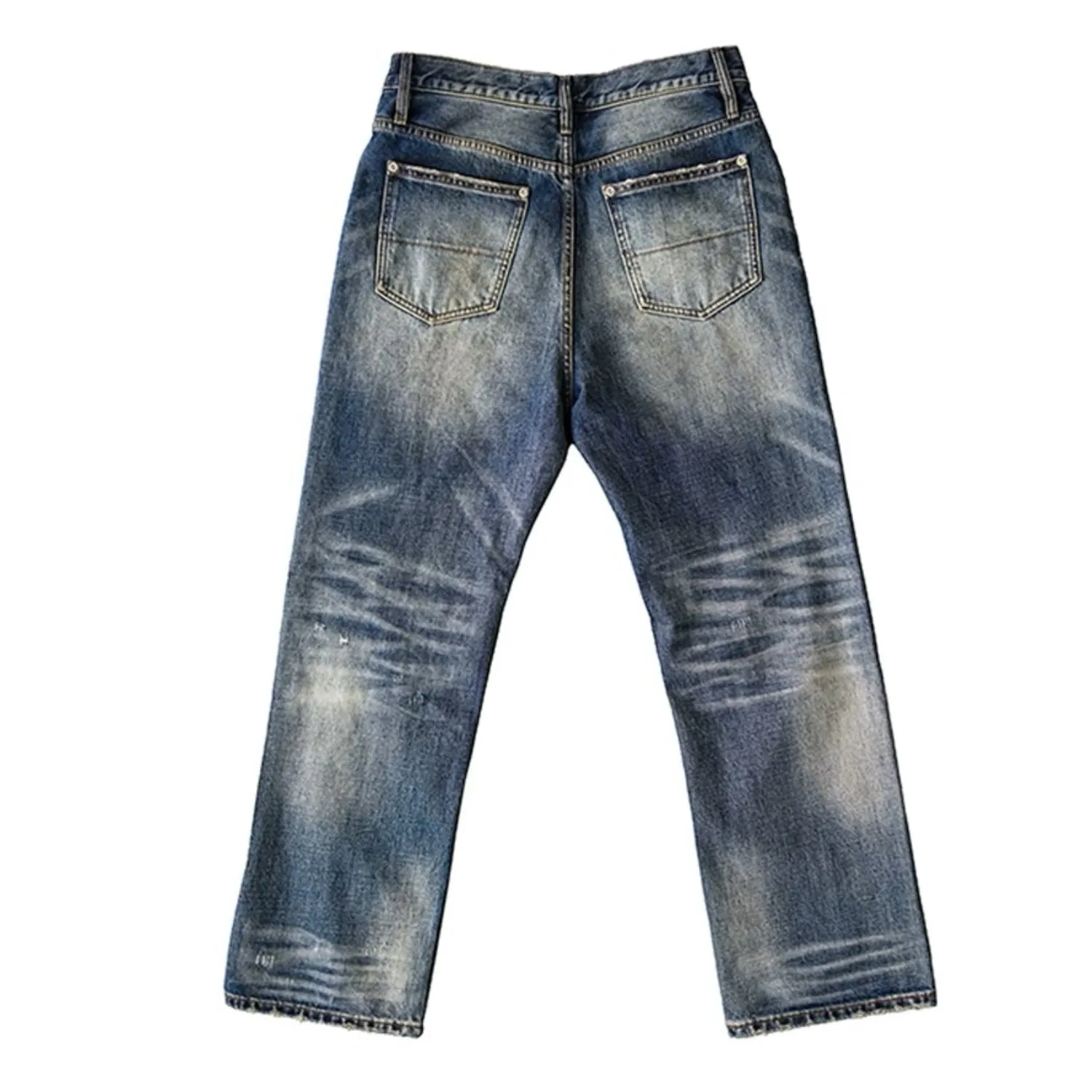 Men's Washed Ripped Cat Whisker Jeans