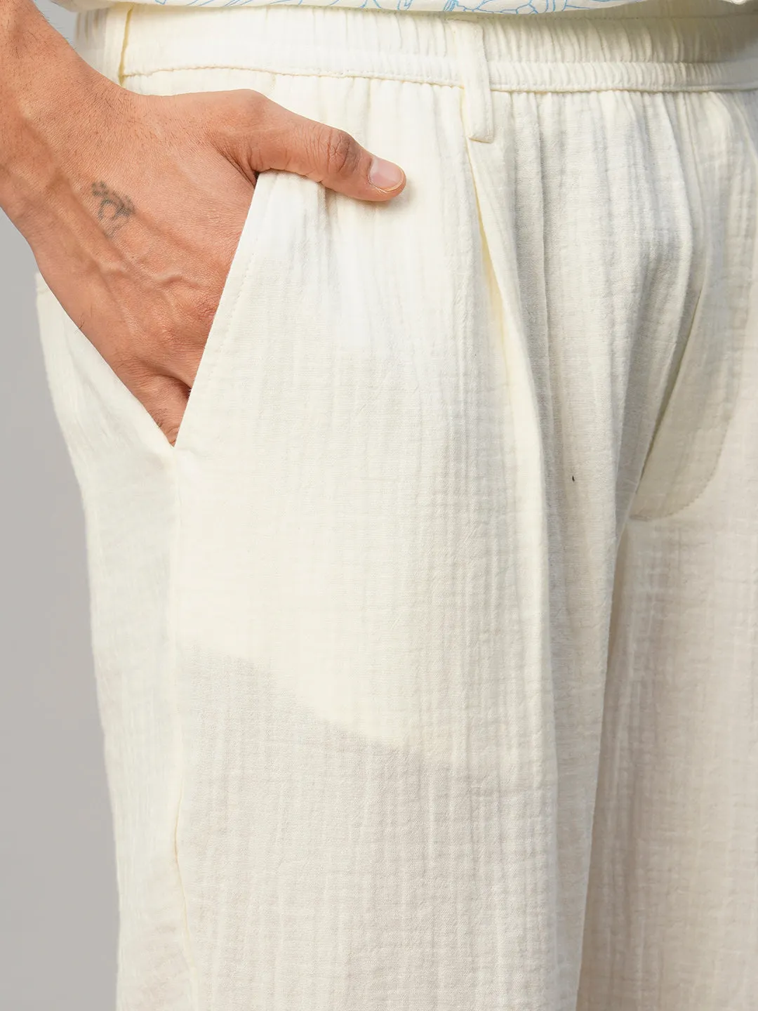 Men's White Cotton Loose Fit Pant