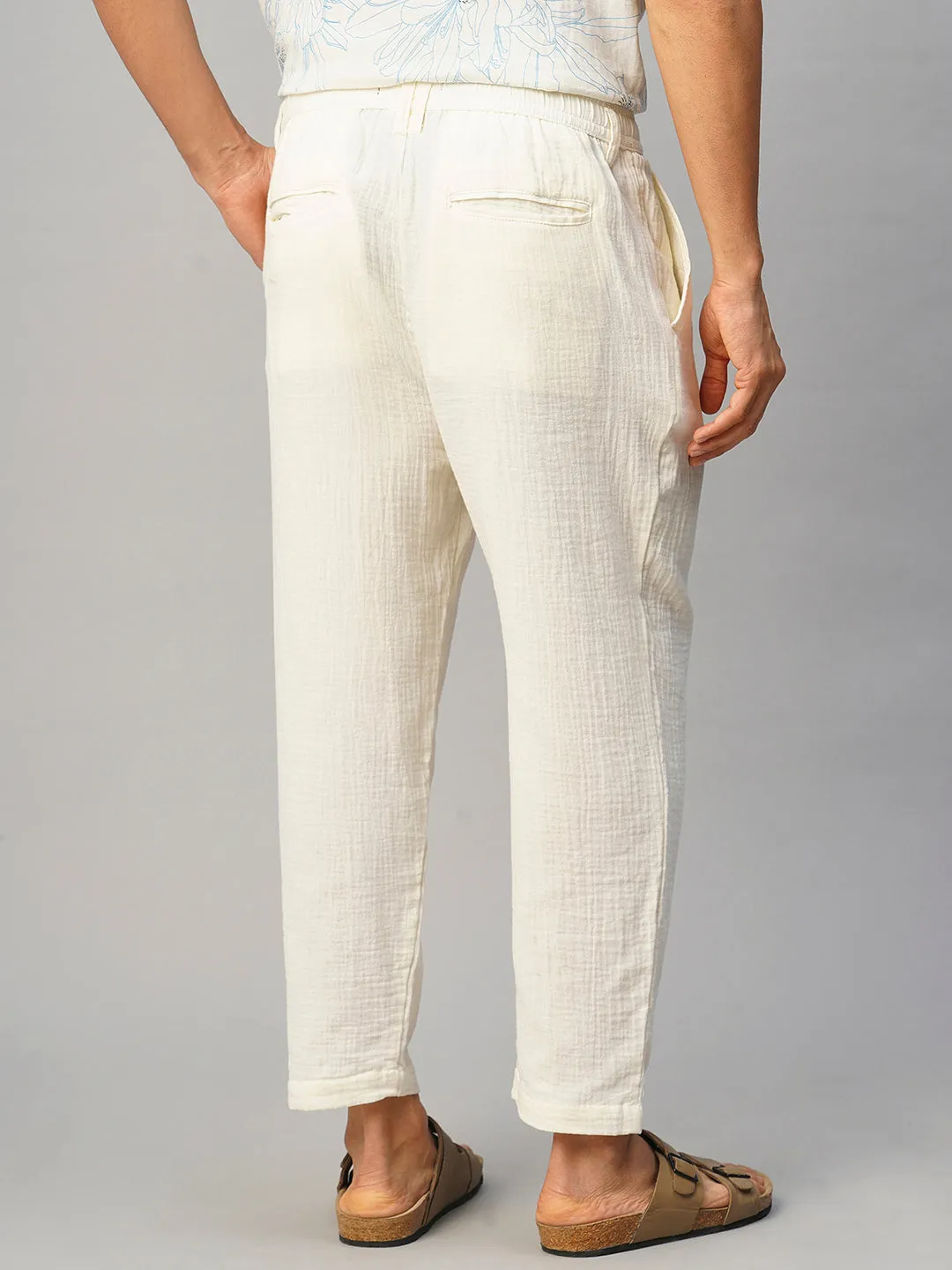 Men's White Cotton Loose Fit Pant