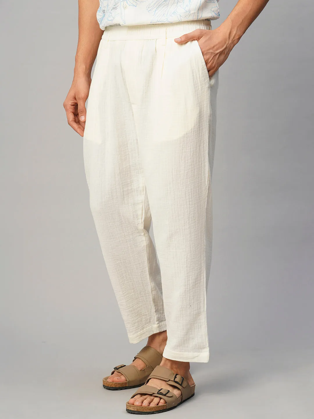 Men's White Cotton Loose Fit Pant