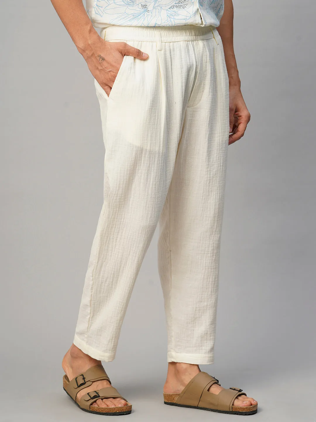 Men's White Cotton Loose Fit Pant