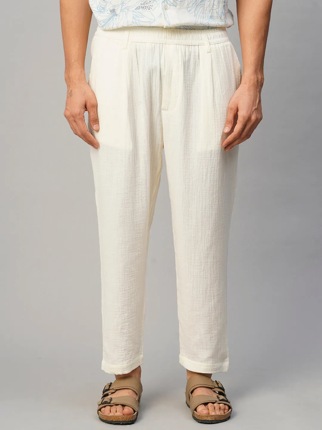 Men's White Cotton Loose Fit Pant