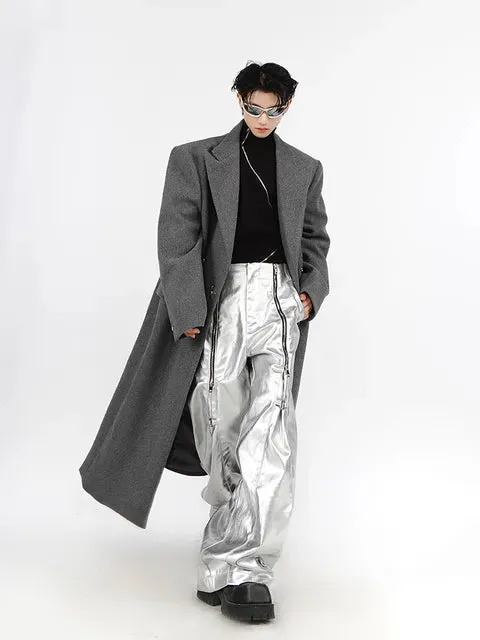 Metalic Color Zipper Wide Leg Pants