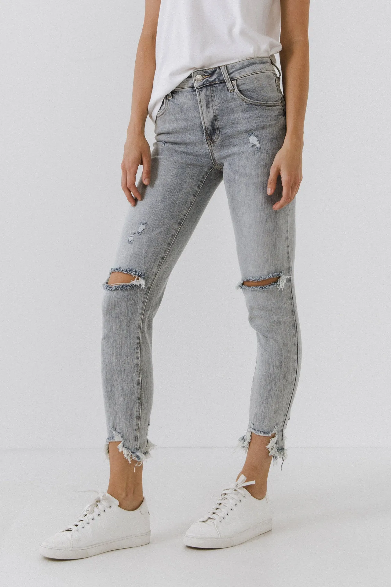 Mid Rise Distressed Ankle Skinny Jeans