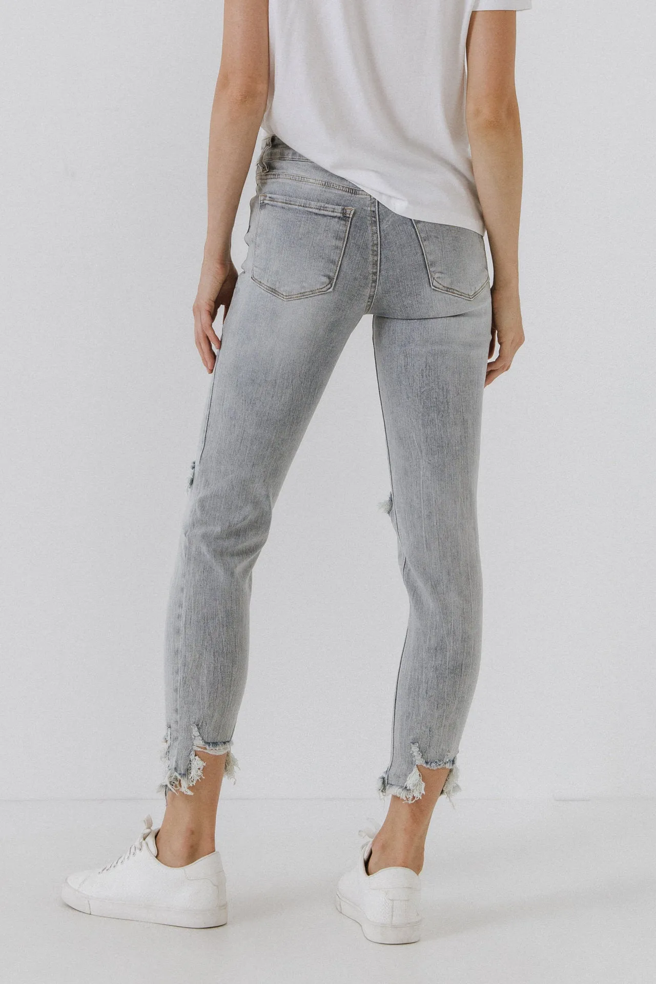 Mid Rise Distressed Ankle Skinny Jeans