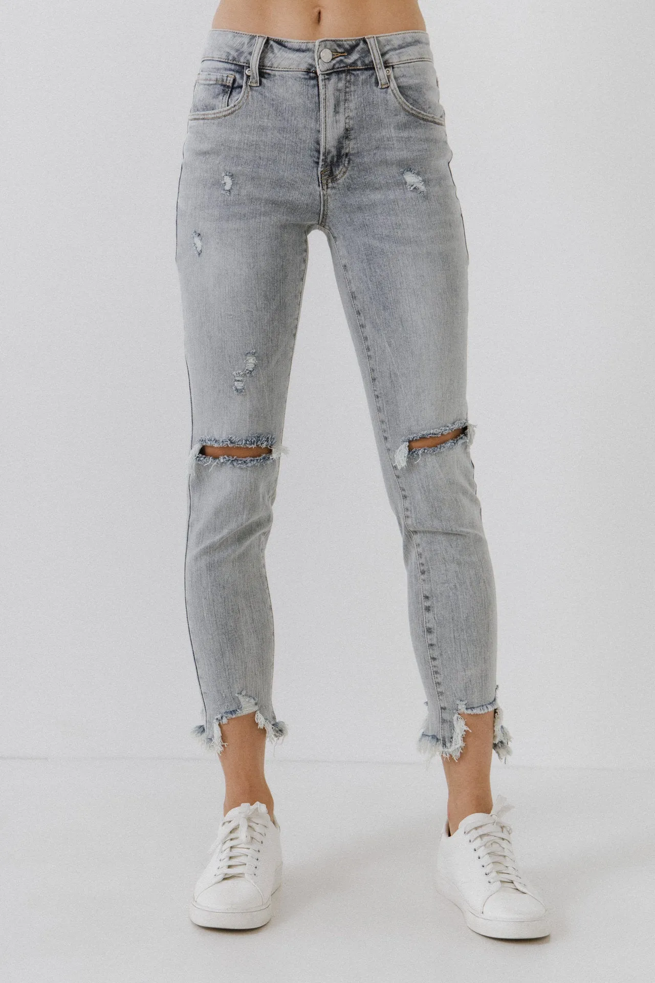 Mid Rise Distressed Ankle Skinny Jeans