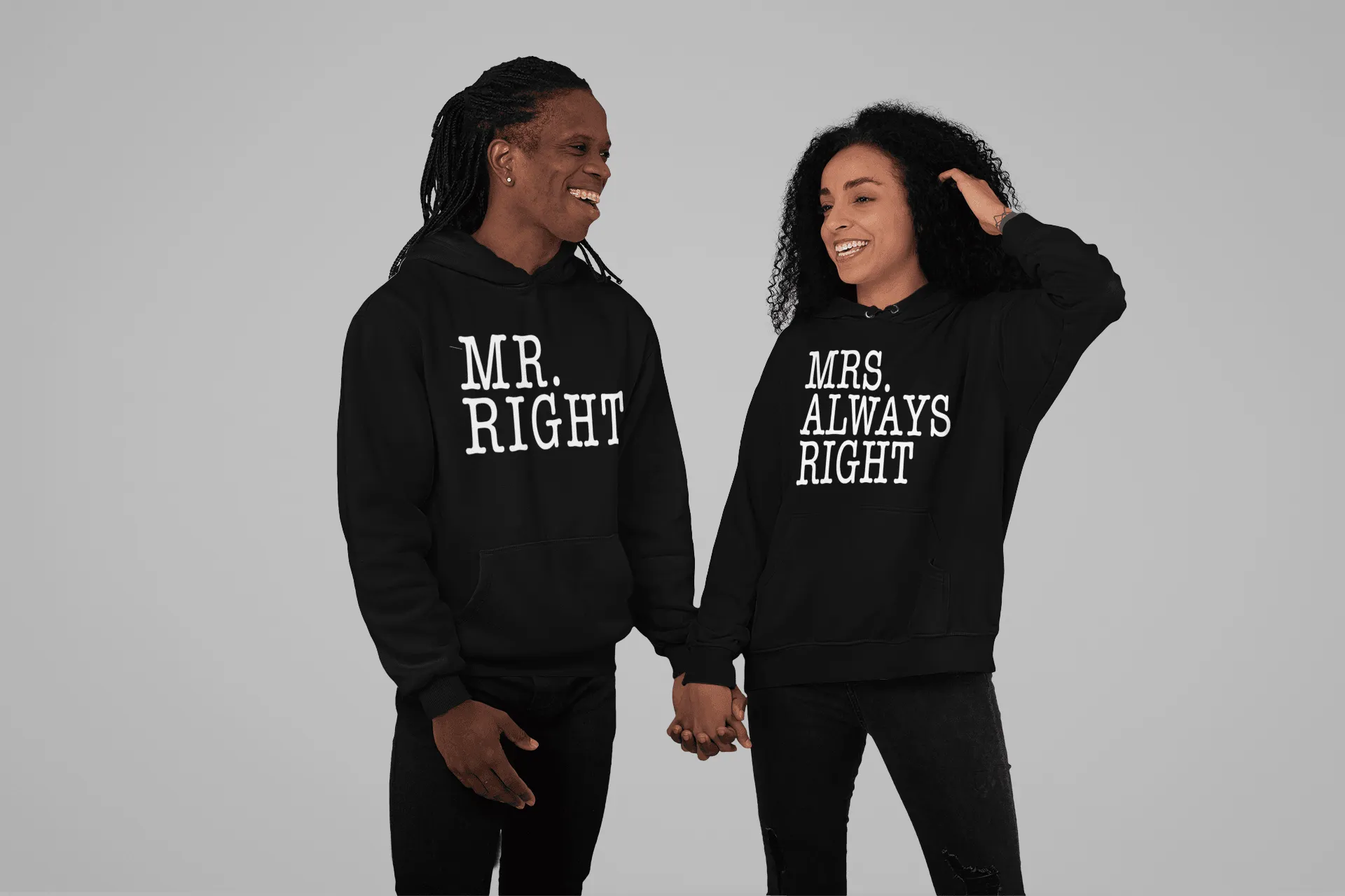 Mr. Right/Mrs. Always Right Relationship Hoodie Set Ultra Soft Blended Cotton Midweight Pullovers