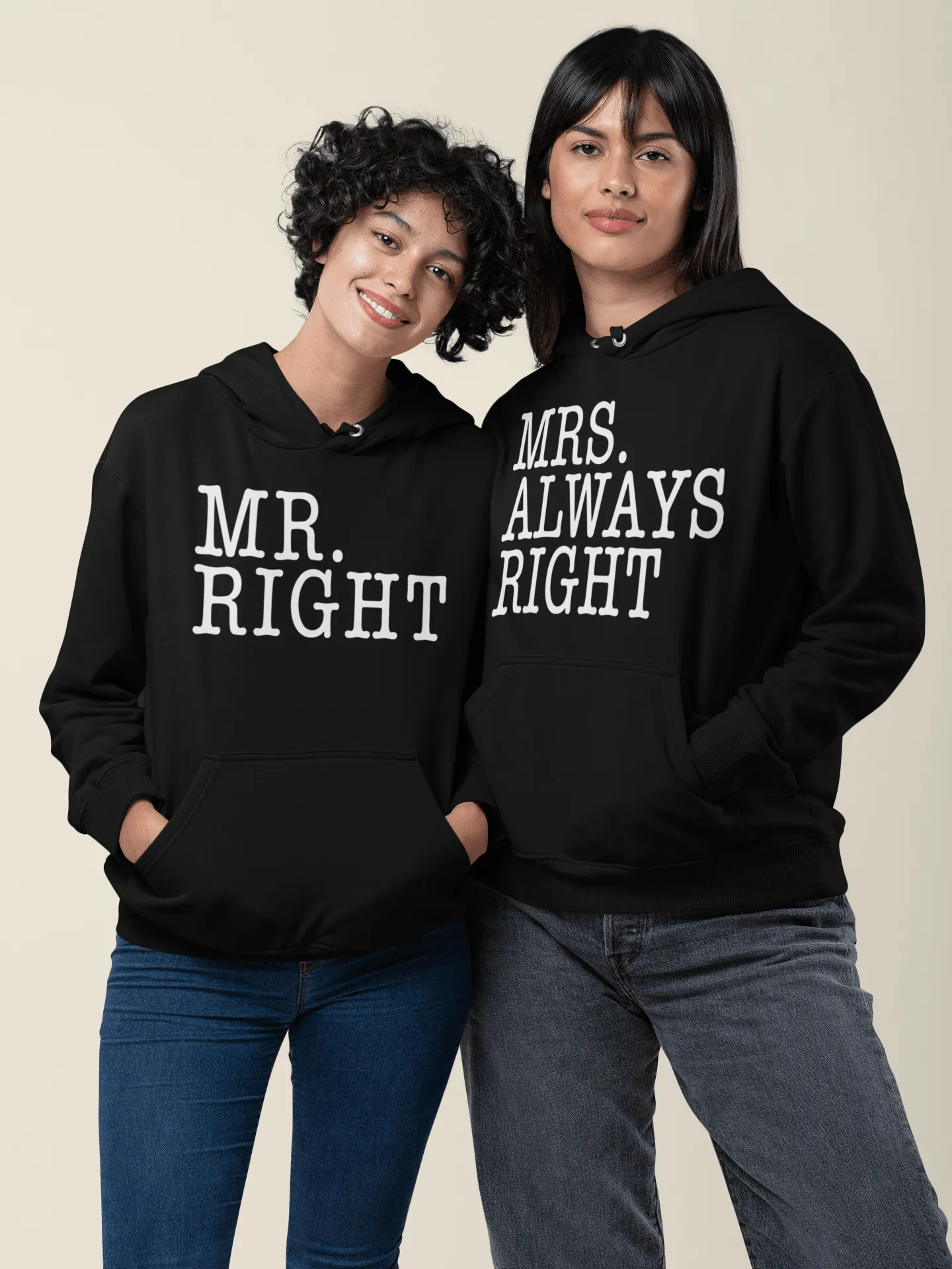 Mr. Right/Mrs. Always Right Relationship Hoodie Set Ultra Soft Blended Cotton Midweight Pullovers