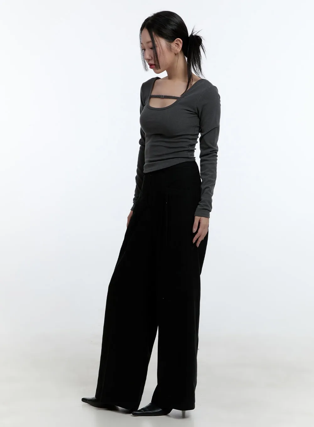 Pintuck Wide Fit Tailored Pants CD420