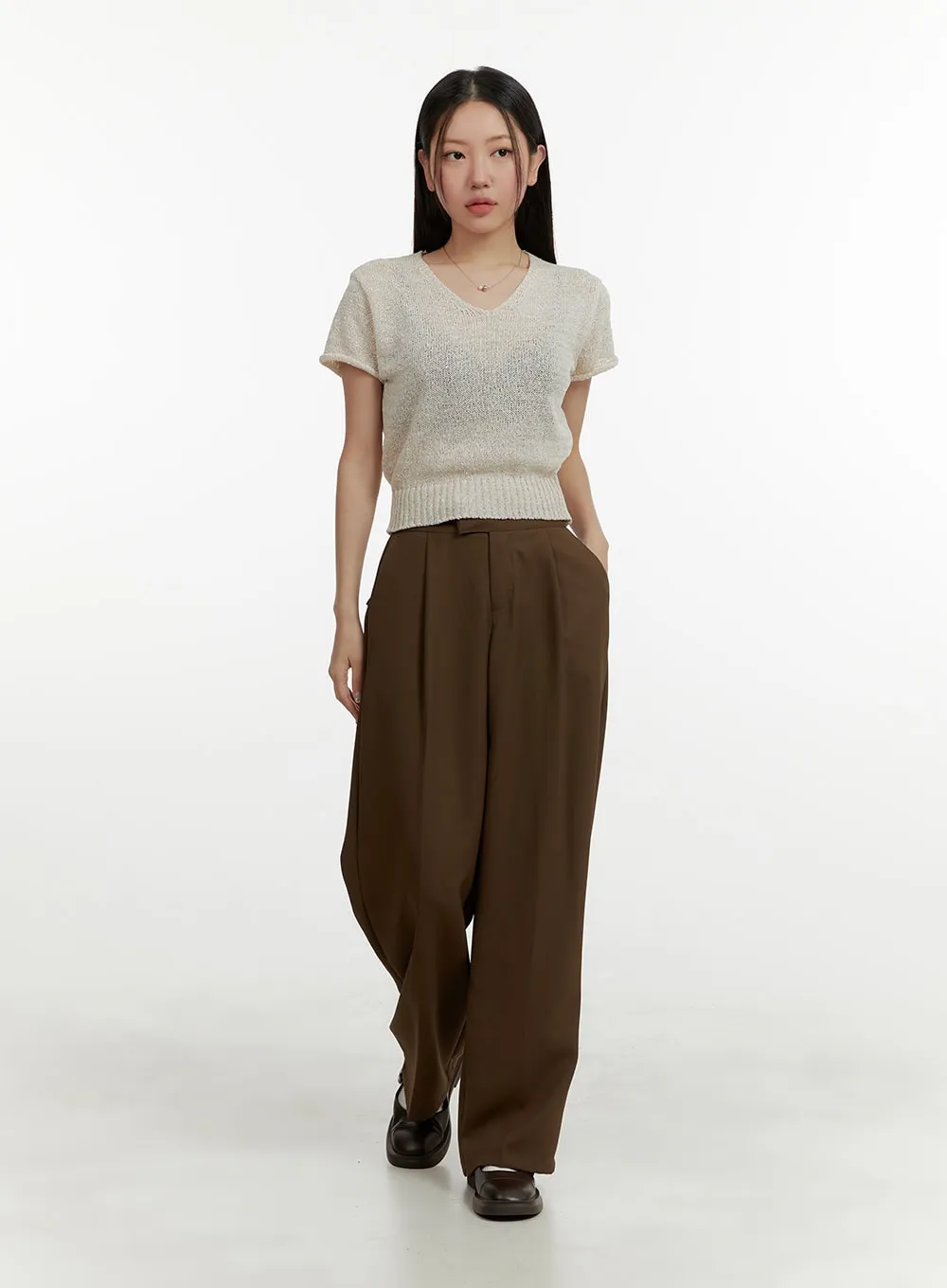 Pintuck Wide Fit Tailored Pants OY413