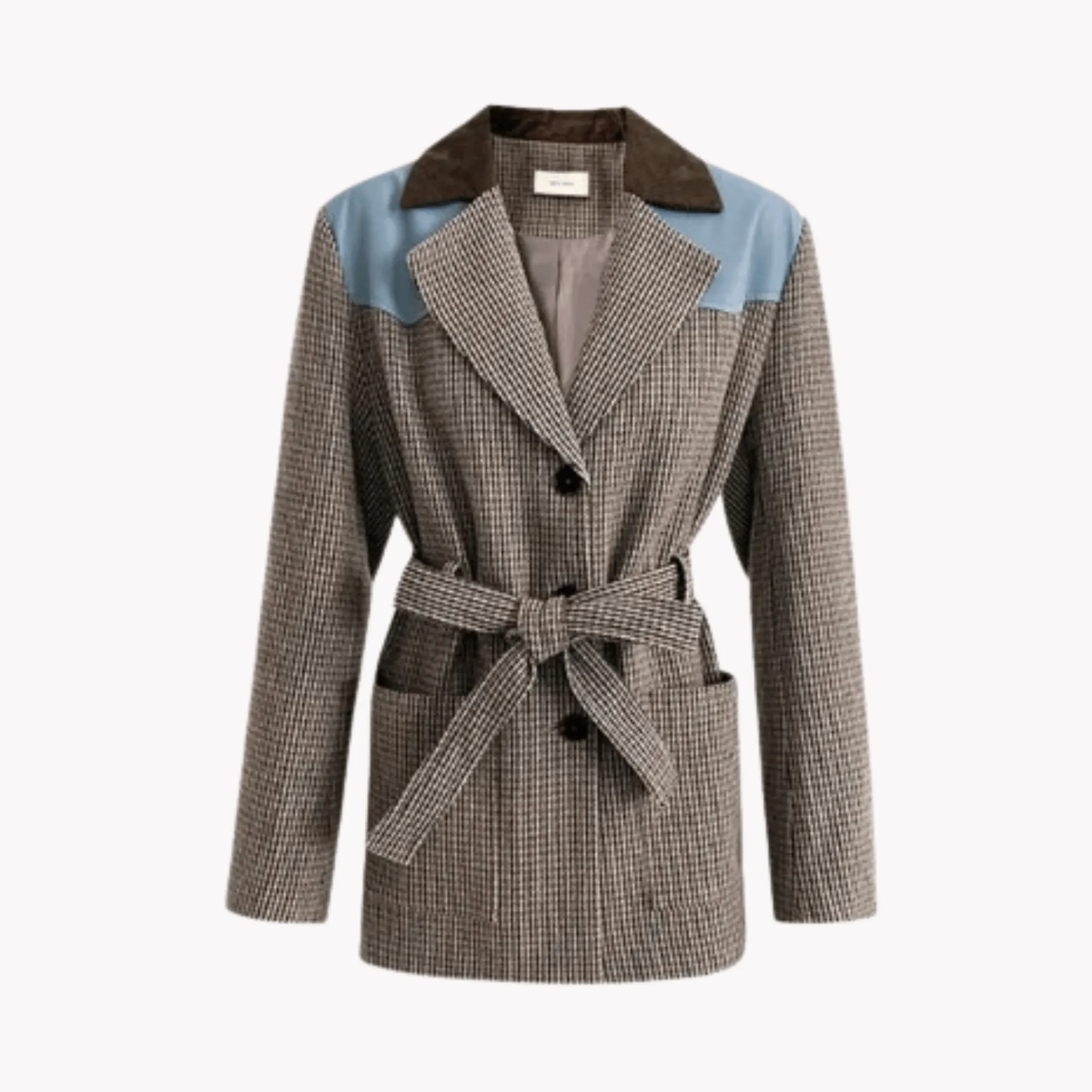 Pre Order:  Plaid Notched Collar Belted Blazer