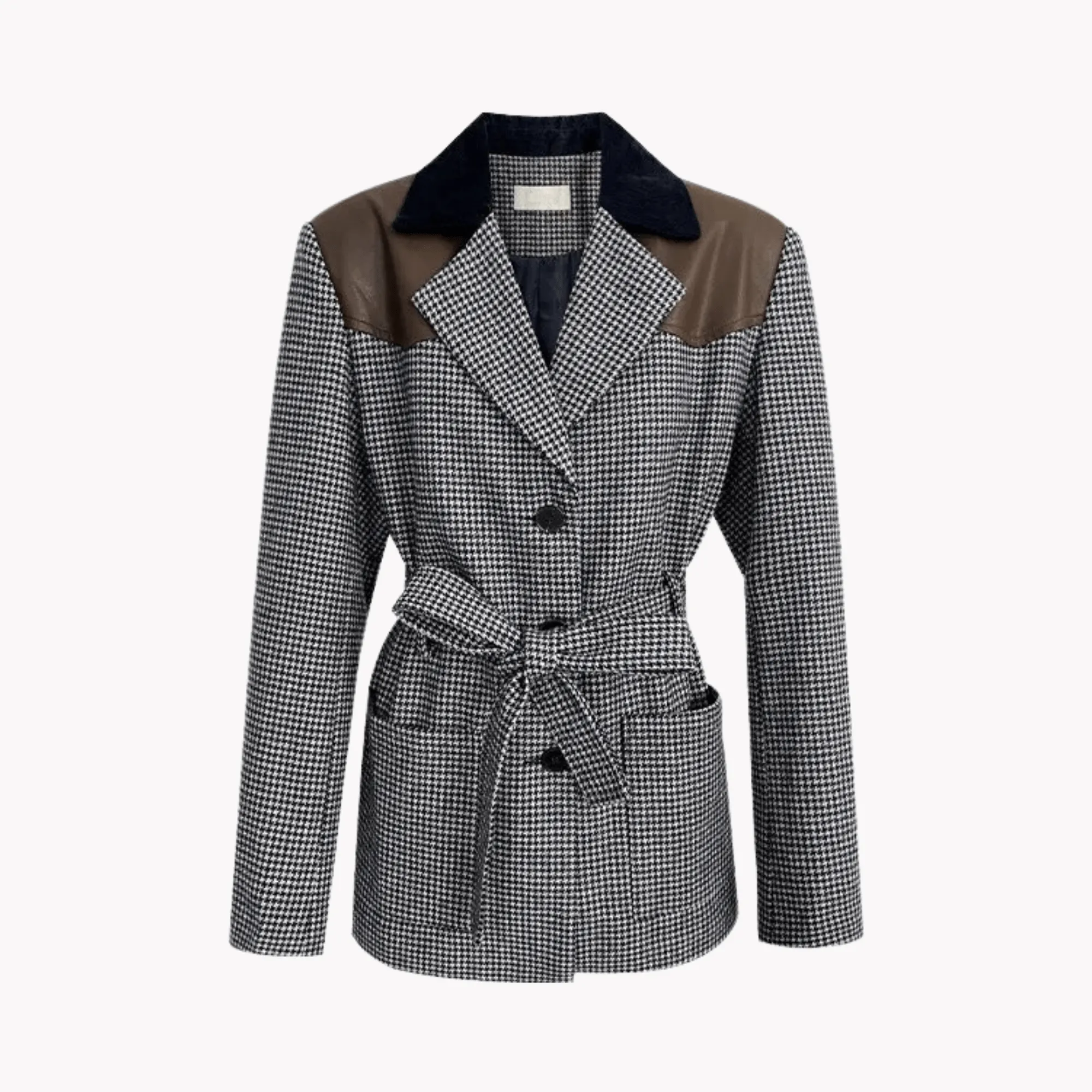 Pre Order:  Plaid Notched Collar Belted Blazer