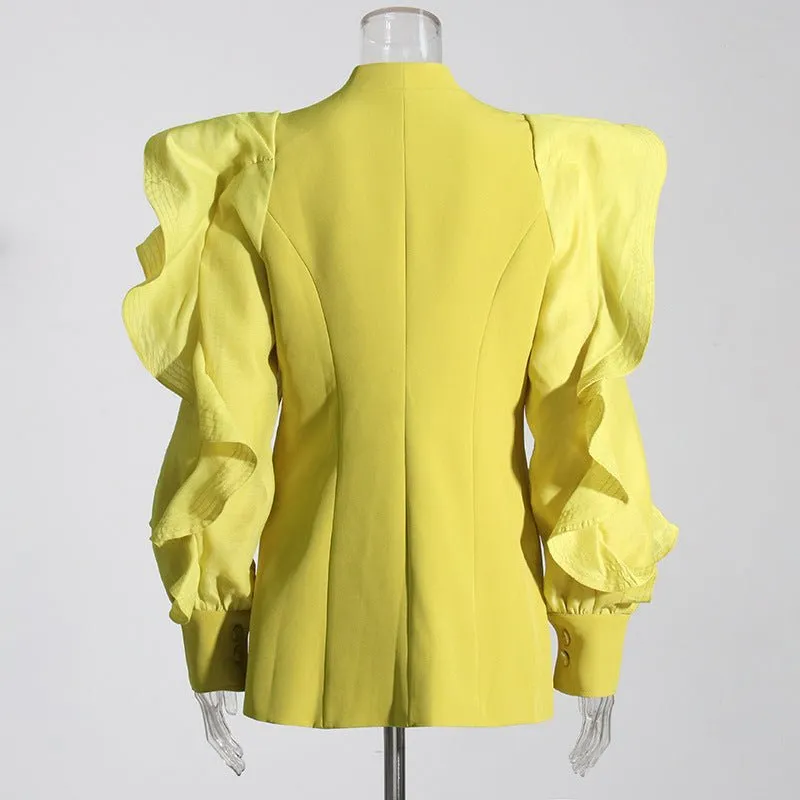 Pre Order:  Ruffled Sleeves Single-Breasted Blazer