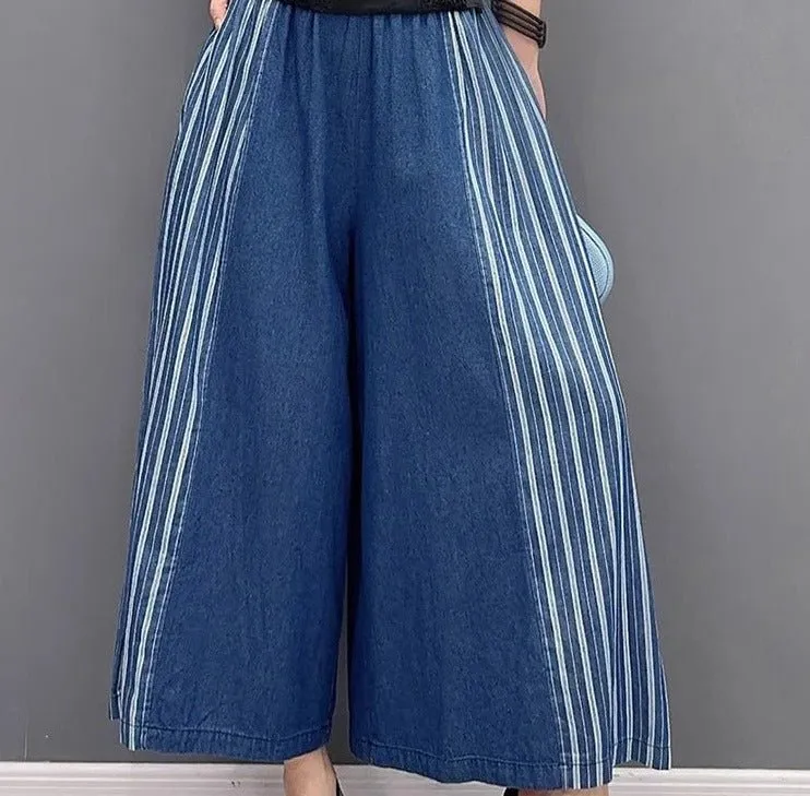 Pre Order:  White Stripes Denim Wide Leg Pants