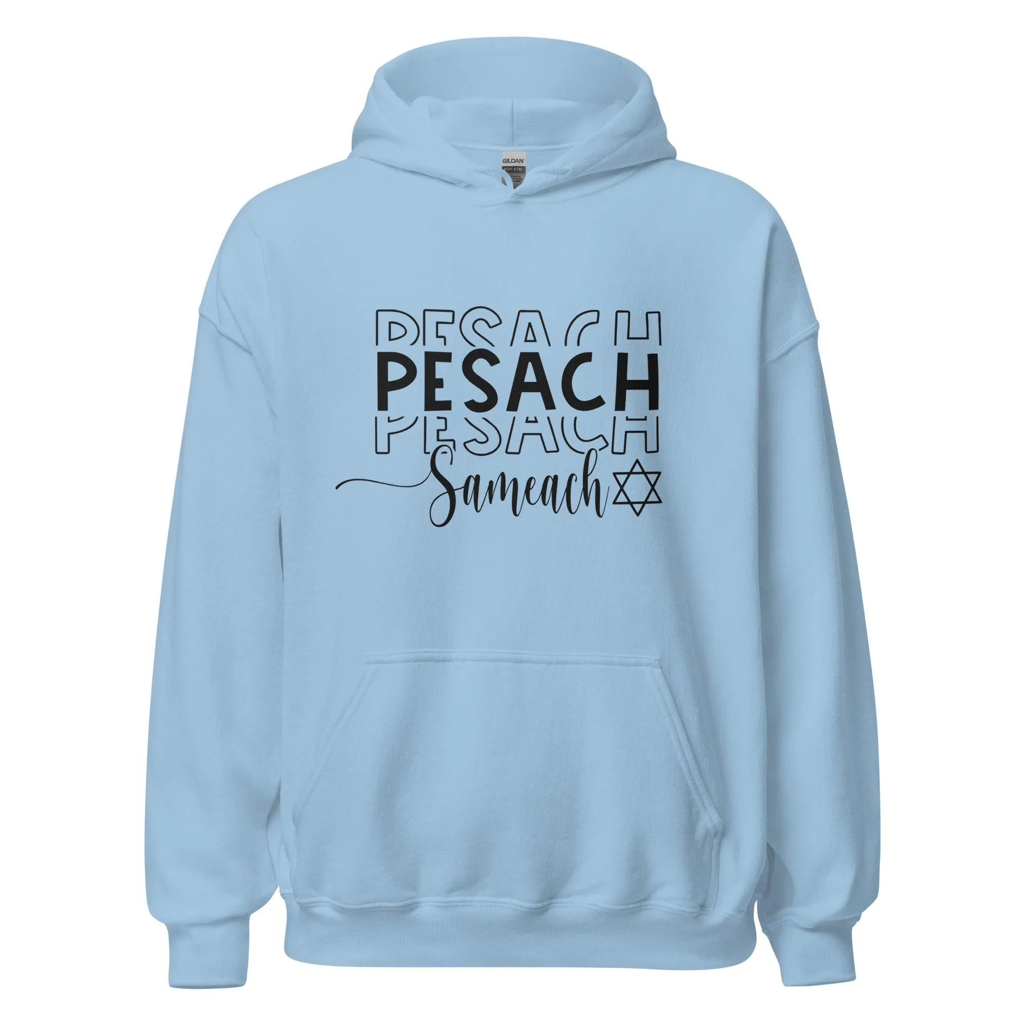 Seasonal Hoodie Pesach Samach Happy Passover DTG Blended Cotton Unisex Pullover