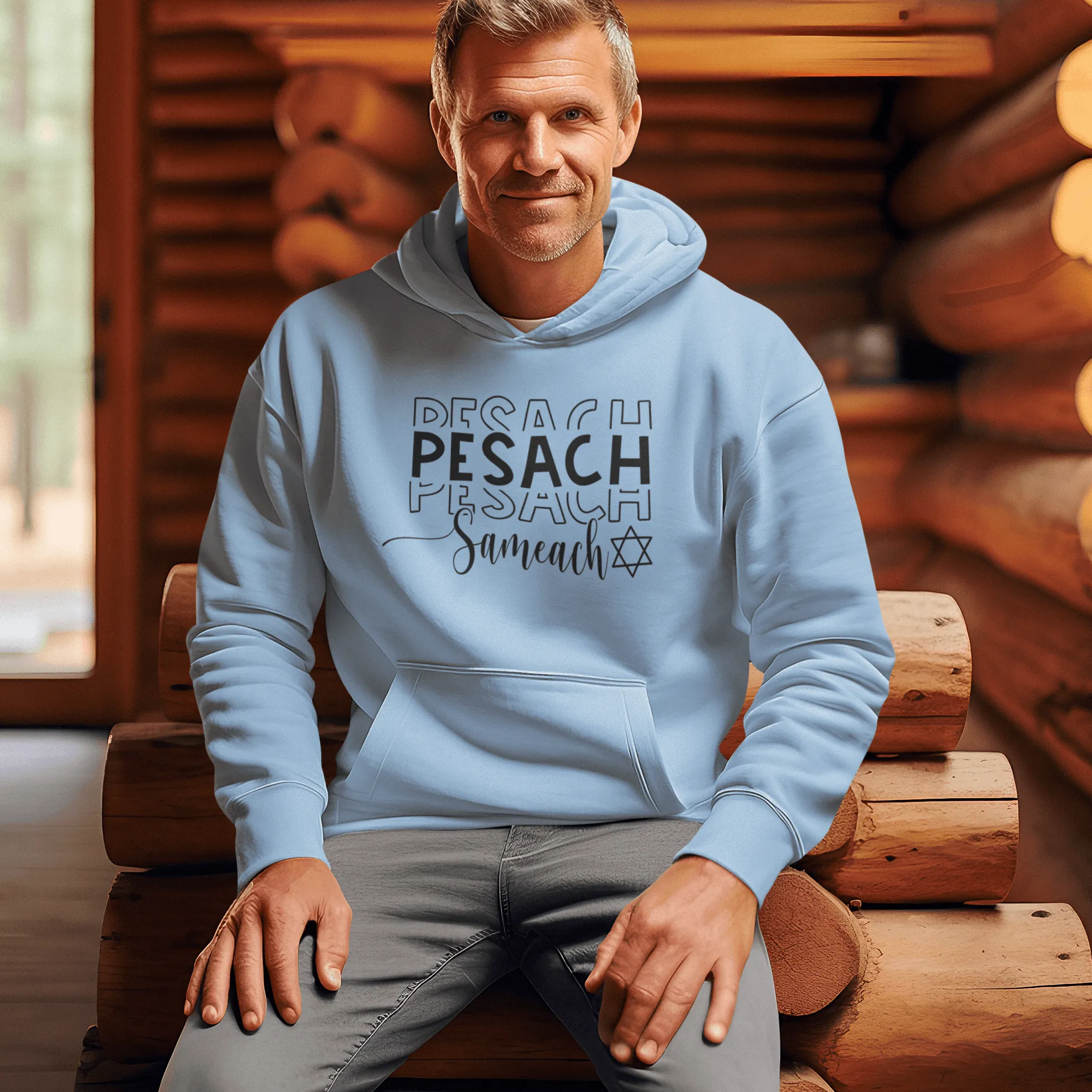 Seasonal Hoodie Pesach Samach Happy Passover DTG Blended Cotton Unisex Pullover