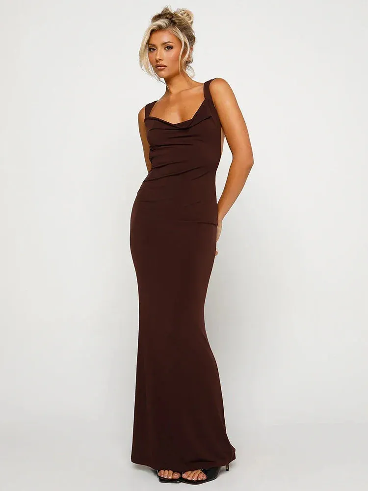 Sexy Sleeveless Backless Fit Long Camisole Maxi Dress